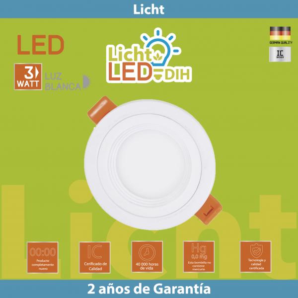 PANEL PARA EMPOTRAR 3W 6000K (LICHT LED) LUZ BLANCA (C/90) PANEL REDONDA