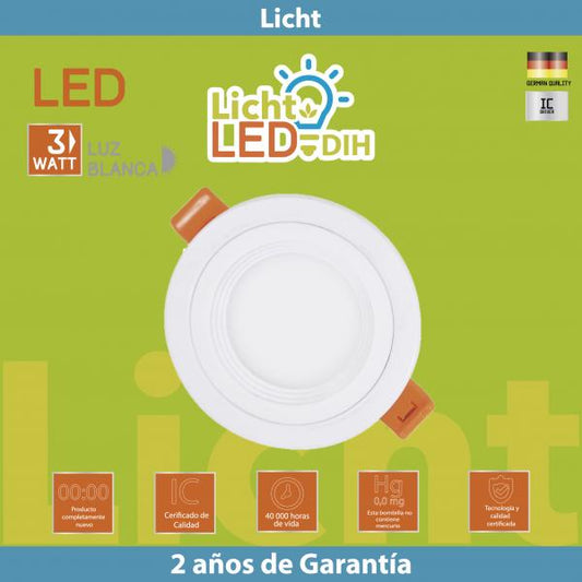PANEL PARA EMPOTRAR 3W 6000K (LICHT LED) LUZ BLANCA (C/90) PANEL REDONDA