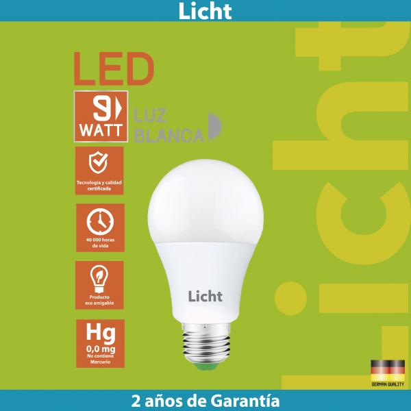 BOMBILLO 9W 6500K (LICHT LED) LUZ BLANCA  (C/100)