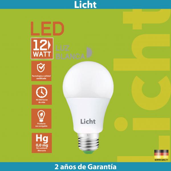 BOMBILLO (LICHT LED) 12W 6500K LUZ BLANCA (C/100)
